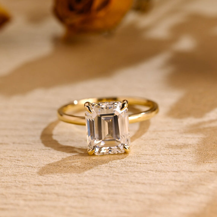 3.50CT Emerald Cut Hidden halo Moissanite Engagement Ring