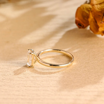 1.50 CT Elongated Emerald Cut Solitaire Moissanite Engagement Ring