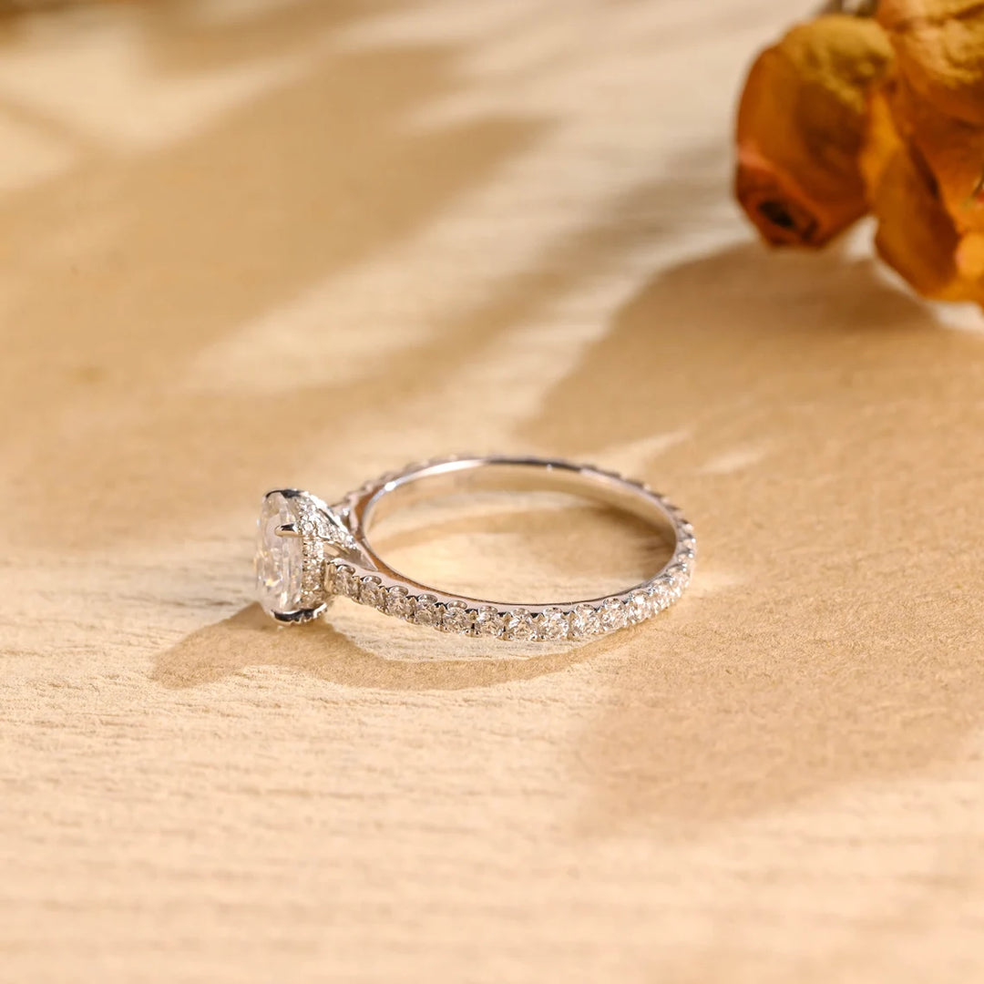 1.0 CT Oval Cut Hidden Halo Diamond Moissanite Engagement Ring