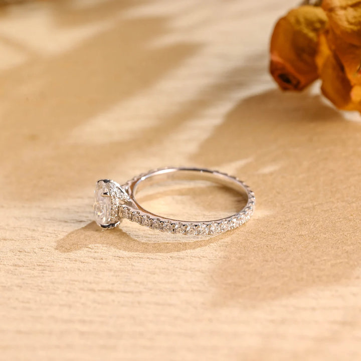 1.0 CT Oval Cut Hidden Halo Diamond Moissanite Engagement Ring