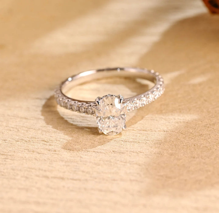 1.0 CT Oval Cut Hidden Halo Diamond Moissanite Engagement Ring