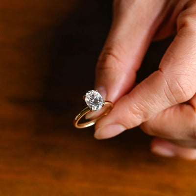 1.0CT Oval Cut Hidden Halo Moissanite Engagement Ring