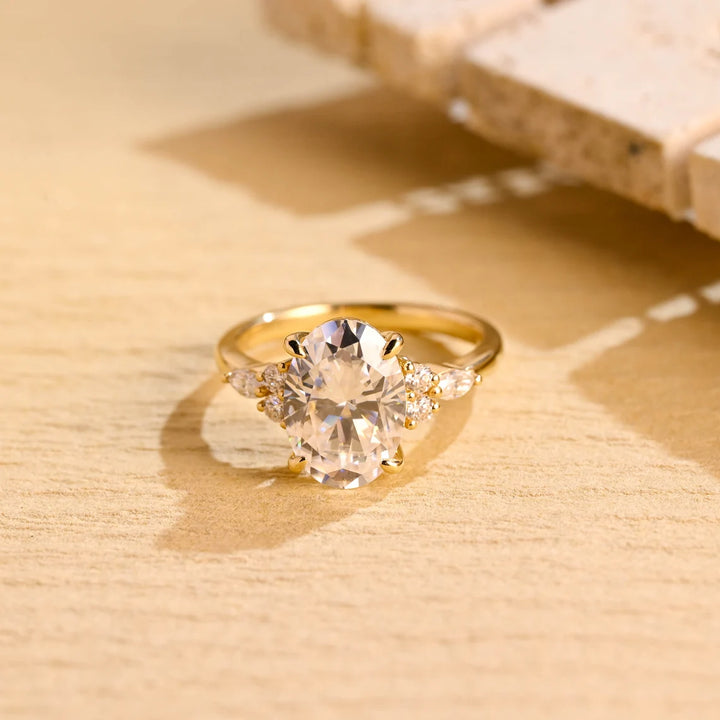 3.0 CT Oval Cut Cluster Diamond Moissanite Engagement Ring