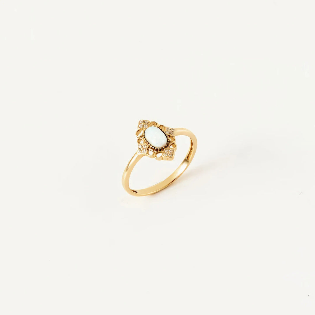 Oval Cut Opal Gemstone Vintage Engagement Ring -October Birthstone