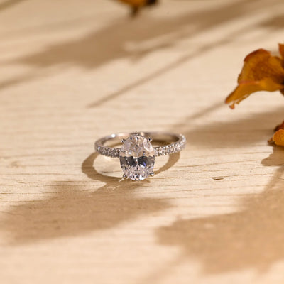 1.0 CT Oval Cut Hidden Halo Moissanite Engagement Ring