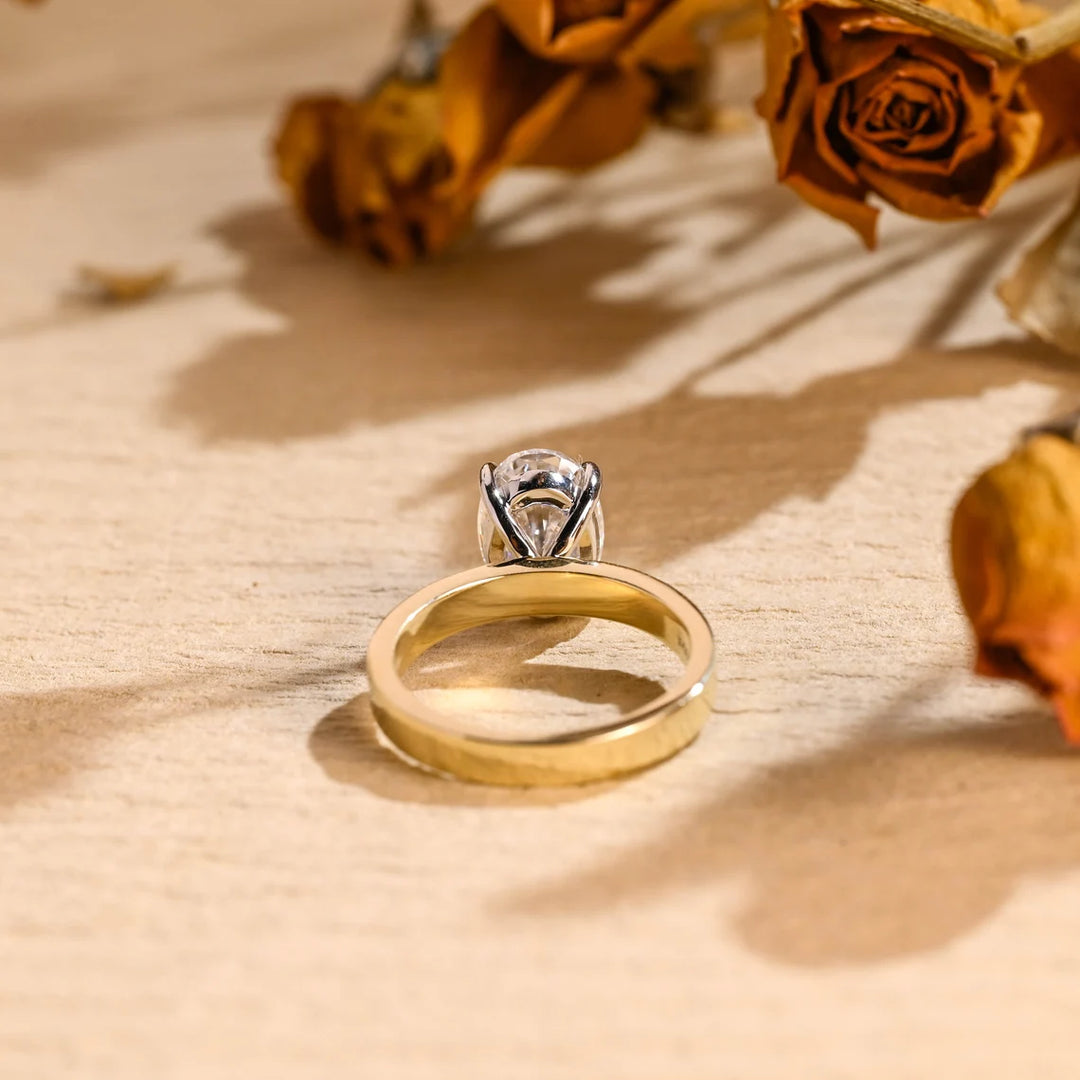 2.0CT Oval Cut Wide Band Solitaire Moissanite Engagement Ring