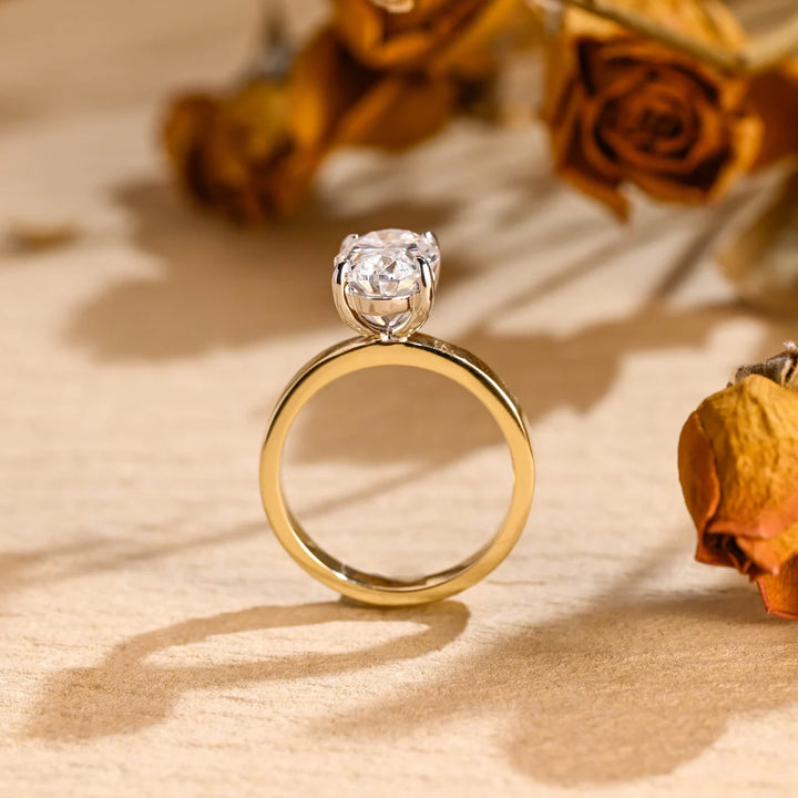 2.0CT Oval Cut Wide Band Solitaire Moissanite Engagement Ring