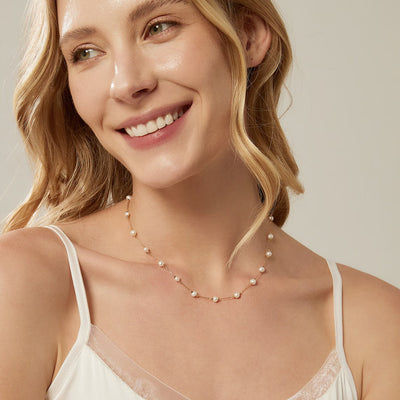 Delicate Freshwater Pearl Chain Necklace For Her -June Birthstone
