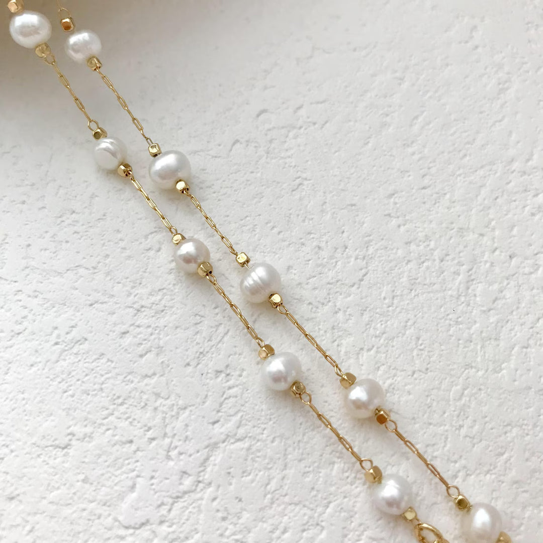 Delicate Freshwater Pearl Chain Necklace For Her -June Birthstone