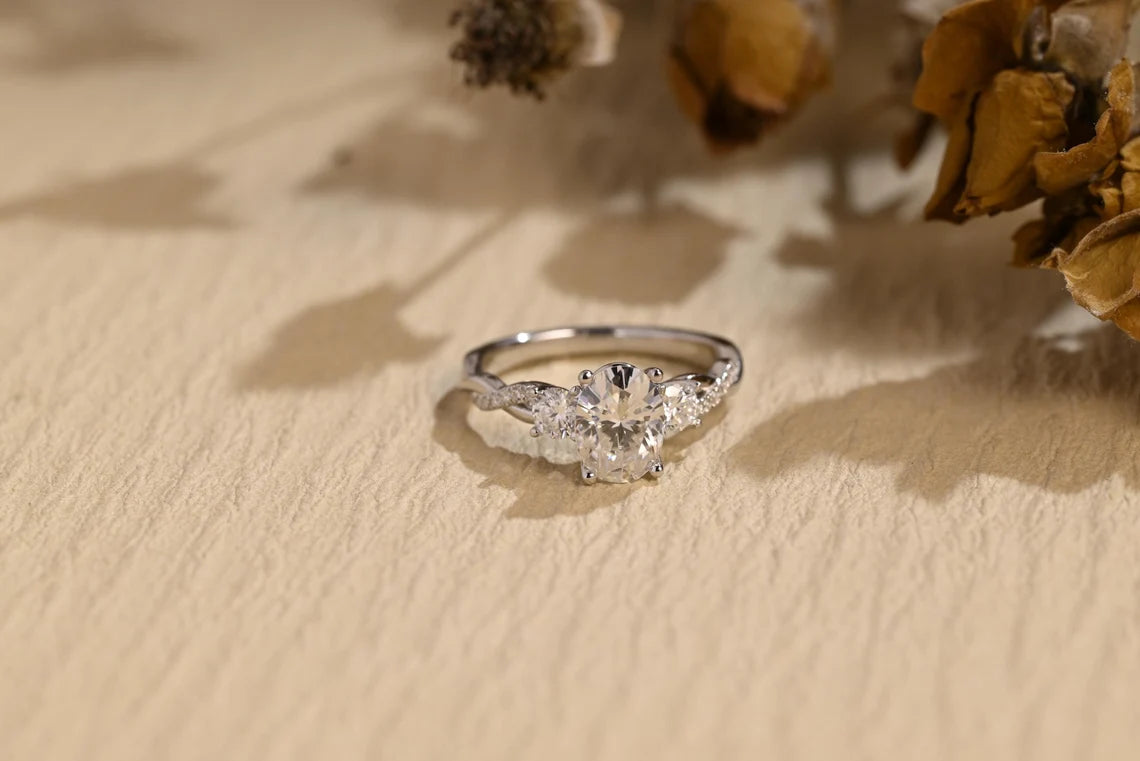 1.0 CT Oval Cut Three Stone Moissanite Engagement Ring