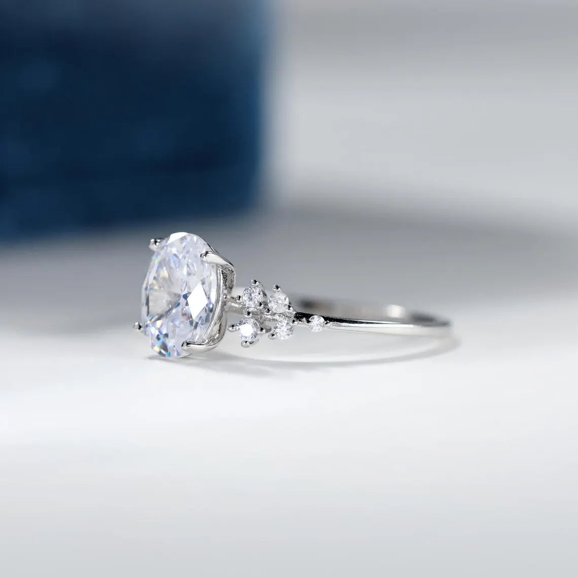 2.0 CT Oval Cut Cluster Diamond Moissanite Engagement Ring