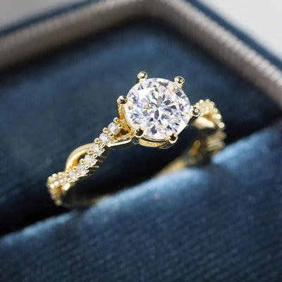 1.0 CT Round Cut Diamond Twisted Pave Setting Moissanite Engagement Ring