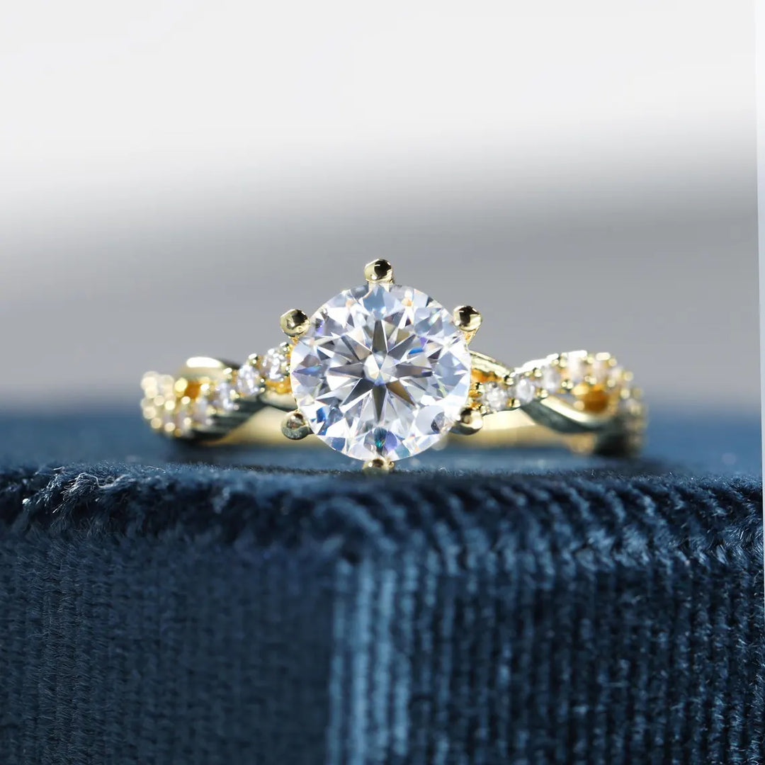 1.0 CT Round Cut Diamond Twisted Pave Setting Moissanite Engagement Ring