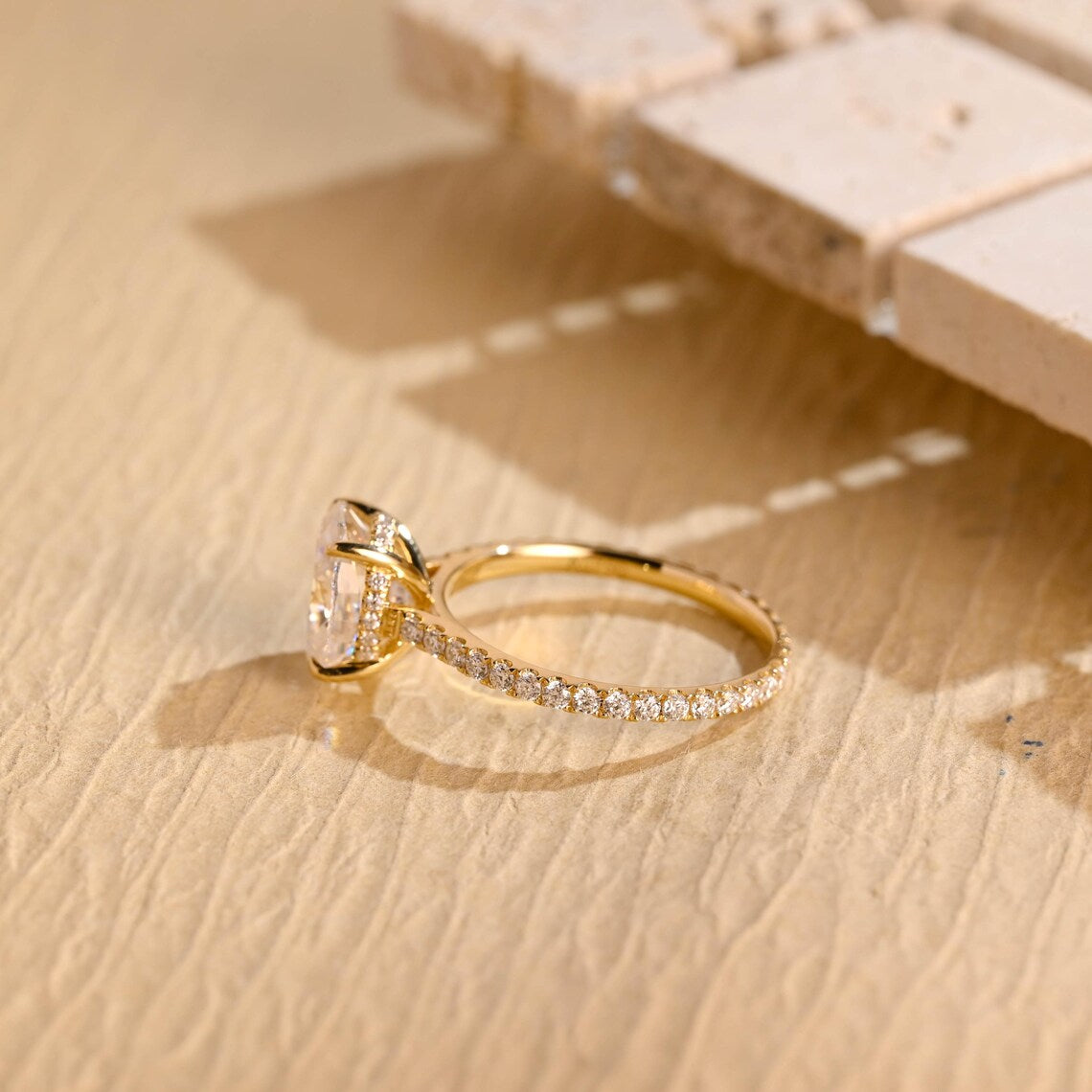 1.0 CT Oval Cut Pave Setting Moissanite Engagement Ring