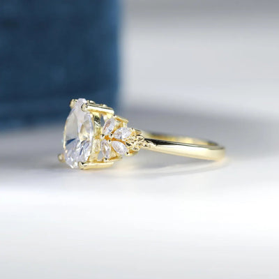 1.0 CT Pear Cut Cluster Diamond Moissanite Engagement Ring