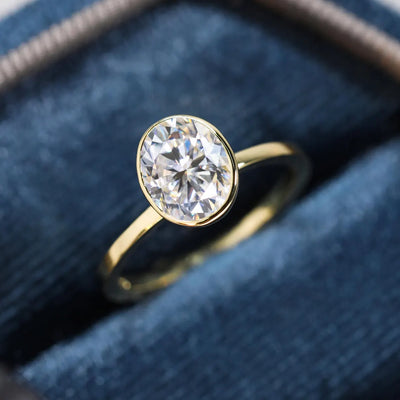 1.0CT Oval Daimond Bezel Setting Solitaire Moissanite Engagement Ring