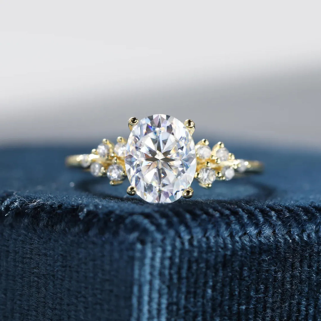 1.0 CT Oval Cut Cluster Diamond Moissanite Engagement Ring