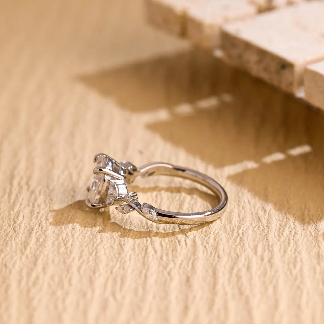 1.0 CT Oval Cut Cluster Diamond Moissanite Engagement Ring