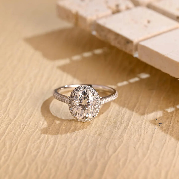 1.0 CT Oval Cut Halo Moissanite Engagement Ring