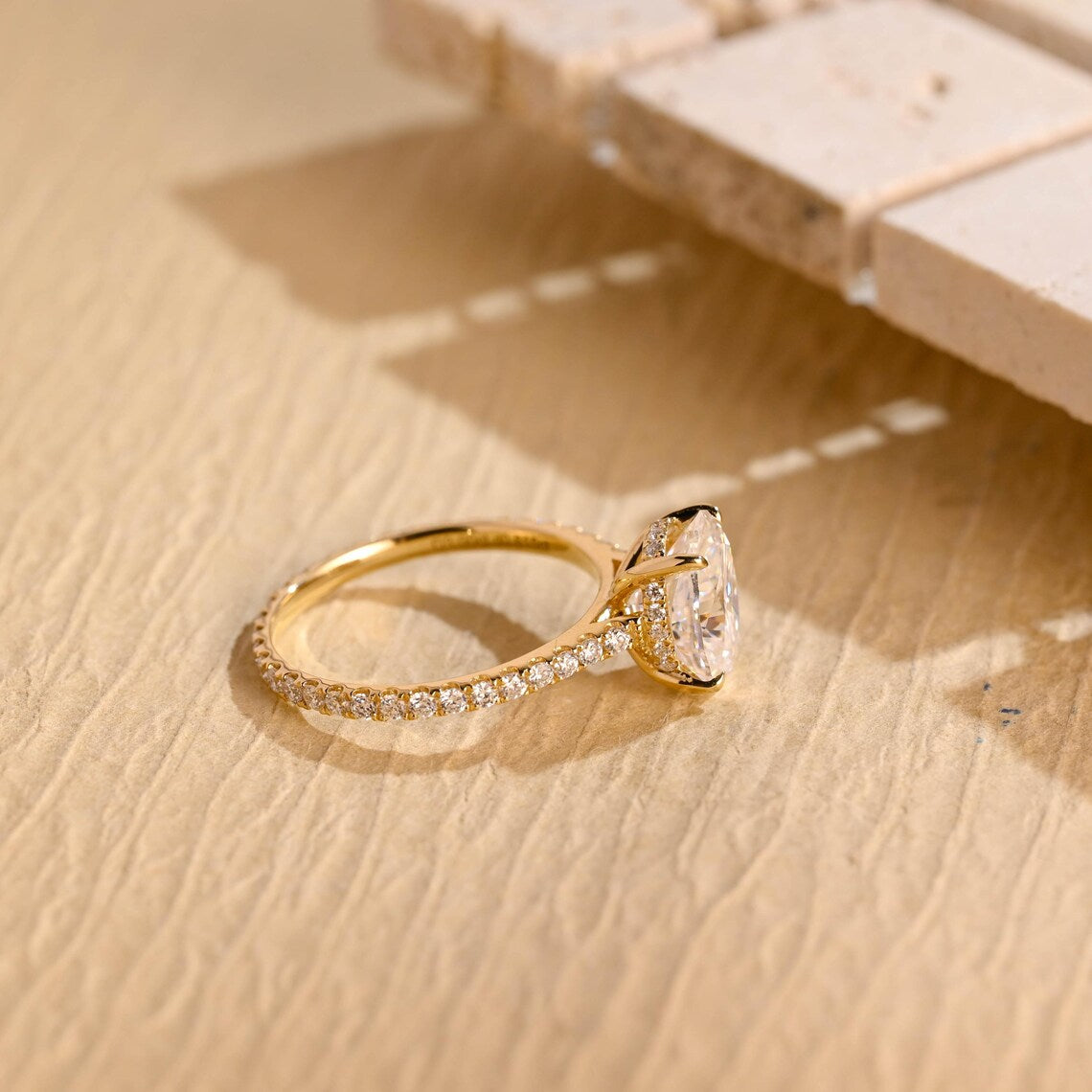 1.0 CT Oval Cut Pave Setting Moissanite Engagement Ring