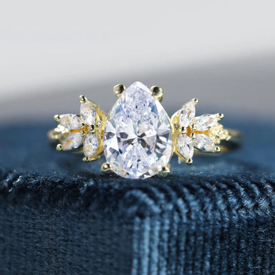 1.0 CT Pear Cut Cluster Diamond Moissanite Engagement Ring