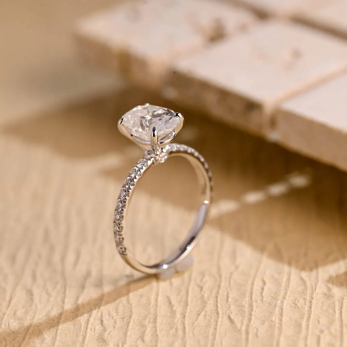 1.0 CT Oval Cut Pave Setting Moissanite Engagement RIng