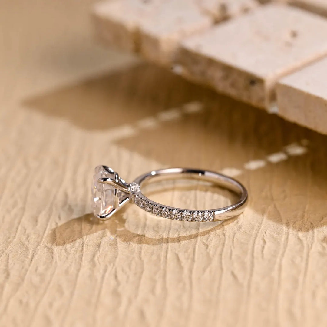 1.0 CT Oval Cut Pave Setting Moissanite Engagement RIng