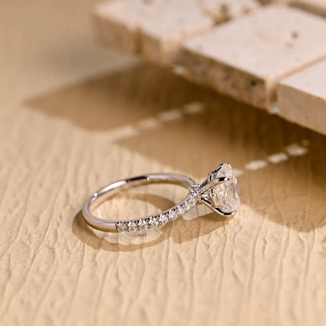 1.0 CT Oval Cut Pave Setting Moissanite Engagement RIng