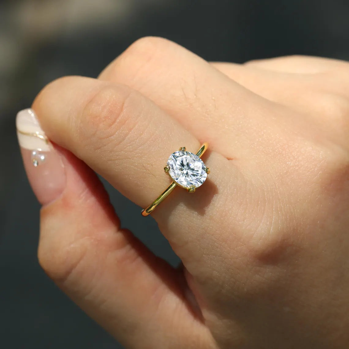 1.0CT Oval Cut Daimond Solitaire Moissanite Engagement Ring