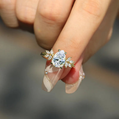 1.0 CT Pear Cut Cluster Diamond Moissanite Engagement Ring