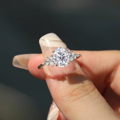 2.0 CT Oval Cut Cluster Diamond Moissanite Engagement Ring