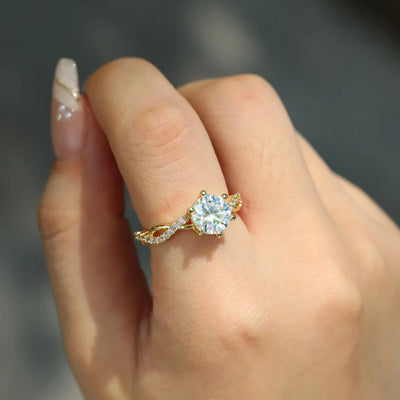 1.0 CT Round Cut Diamond Twisted Pave Setting Moissanite Engagement Ring