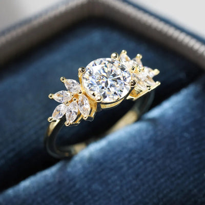 1.0 CT Round Cut Cluster Diamond Moissanite Engagement Ring