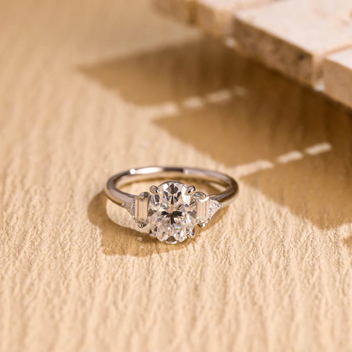 1.0 CT Oval Cut Cluster Diamond Moissanite Engagement Ring