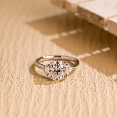 1.0 CT Oval Cut Cluster Diamond Moissanite Engagement Ring