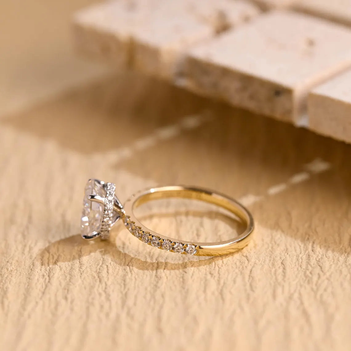 1.0 CT Oval Cut Hidden Halo Moissanite Engagement Ring