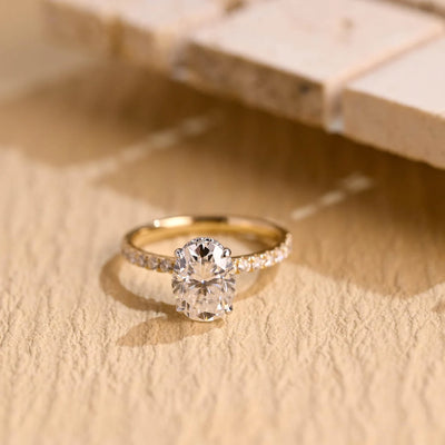 1.0 CT Oval Cut Hidden Halo Moissanite Engagement Ring