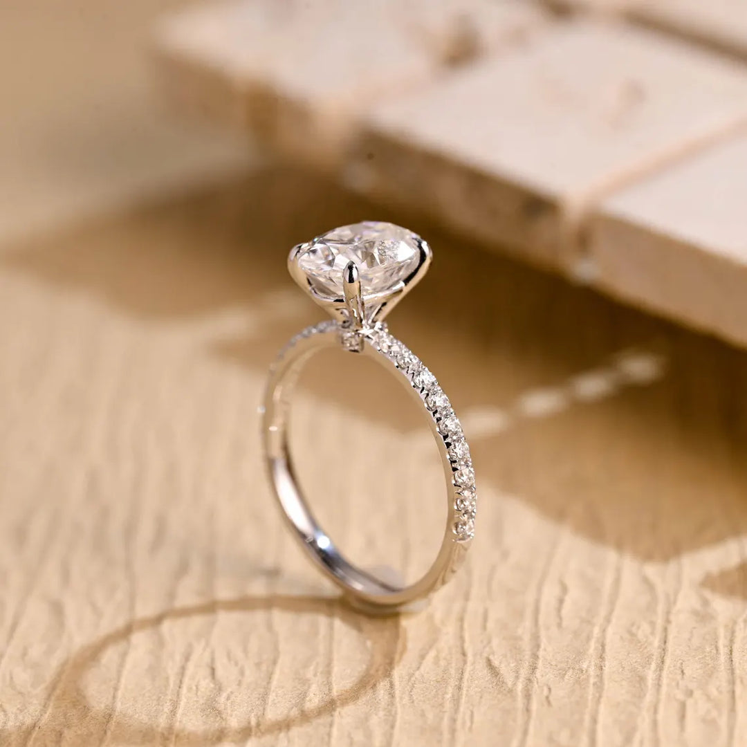 1.0 CT Oval Cut Pave Setting Moissanite Engagement RIng