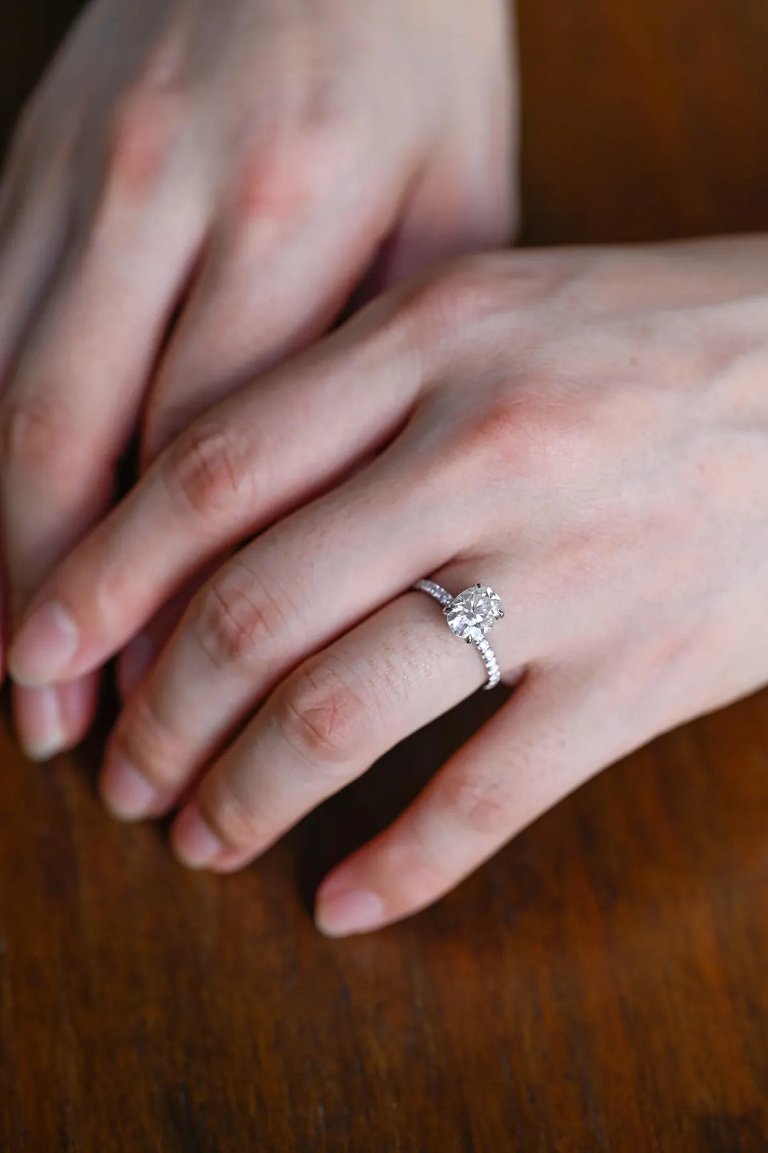 1.0 CT Oval Cut Pave Setting Moissanite Engagement RIng