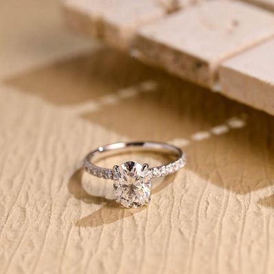 1.0 CT Oval Cut Pave Setting Moissanite Engagement RIng