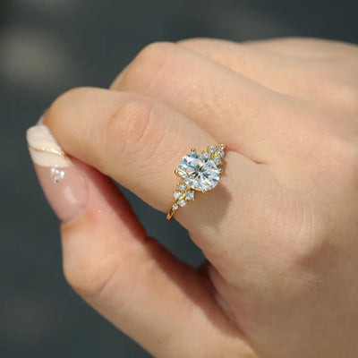 1.0 CT Oval Cut Cluster Diamond Moissanite Engagement Ring