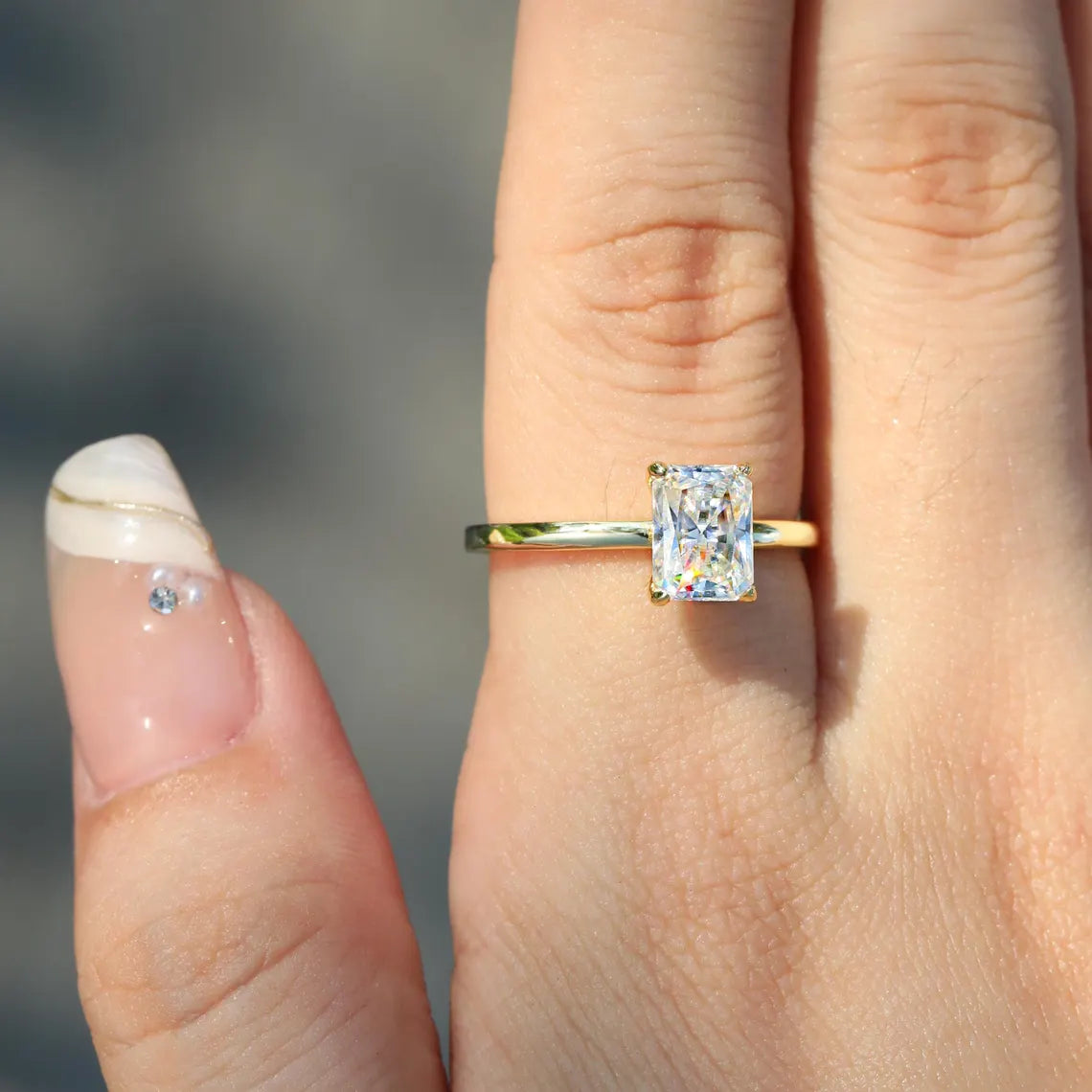 1.0CT Radiant Cut Daimond Solitaire Moissanite Engagement Ring