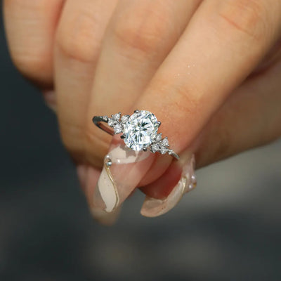 2.0 CT Oval Cut Cluster Diamond Moissanite Engagement Ring