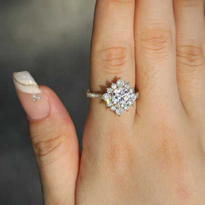 2.0 CT Round Cut Floral Halo Diamond Moissanite Engagement Ring