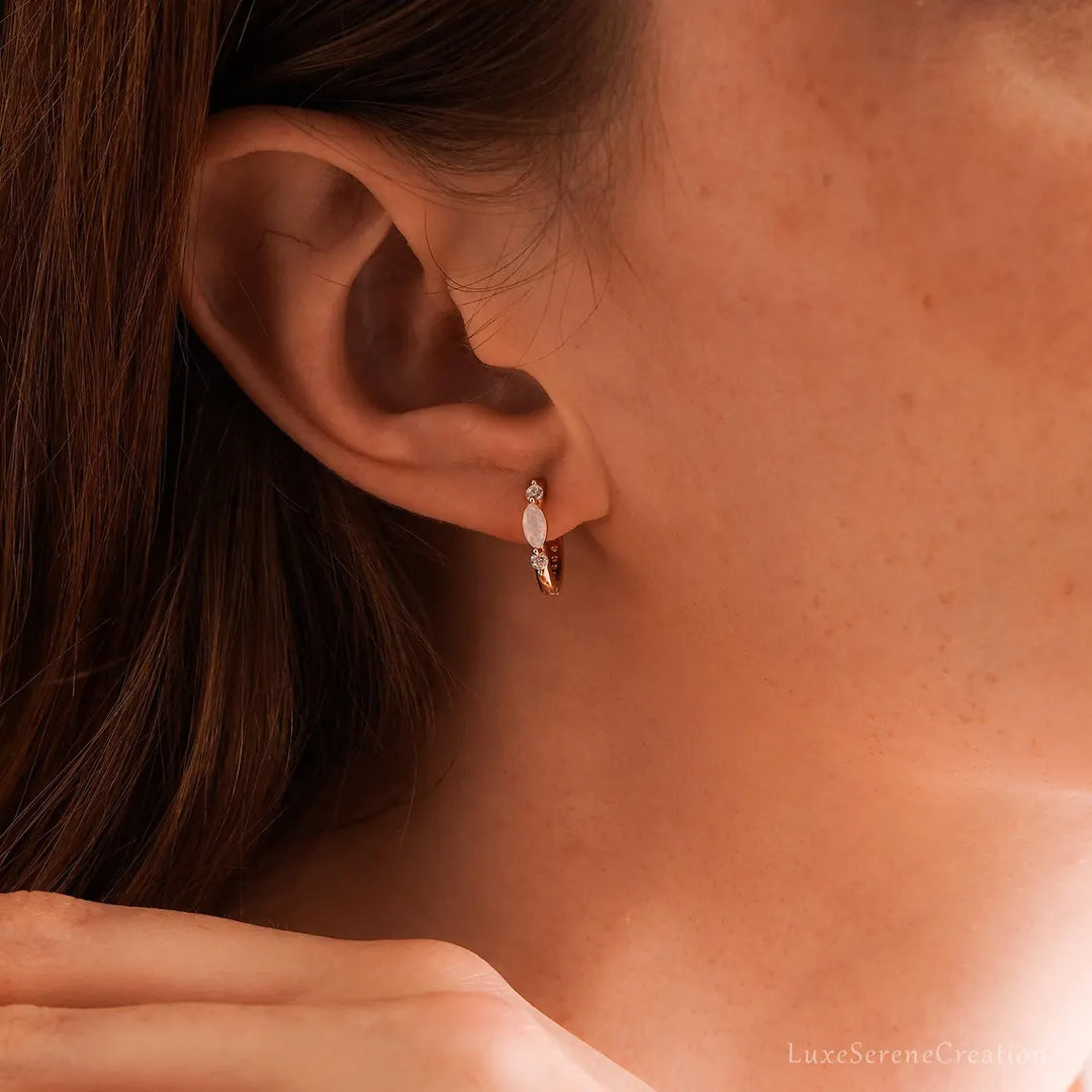 Marquise Cut Opal Gemstone Hoop Earrings -October Birthstone