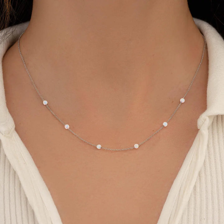 Minimalist Round Cut Opal Gemstone Necklace For Her -October Birthstone