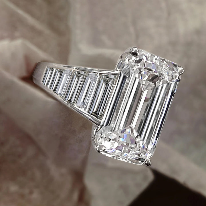 3.50CT Emerald Cut Lab-Grown Diamond Channel Set Engagement Ring