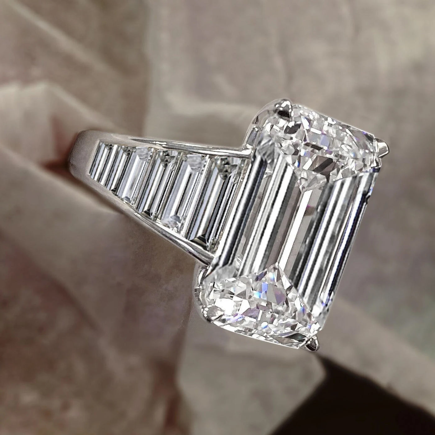 3.50CT Emerald Cut Lab-Grown Diamond Channel Set Engagement Ring