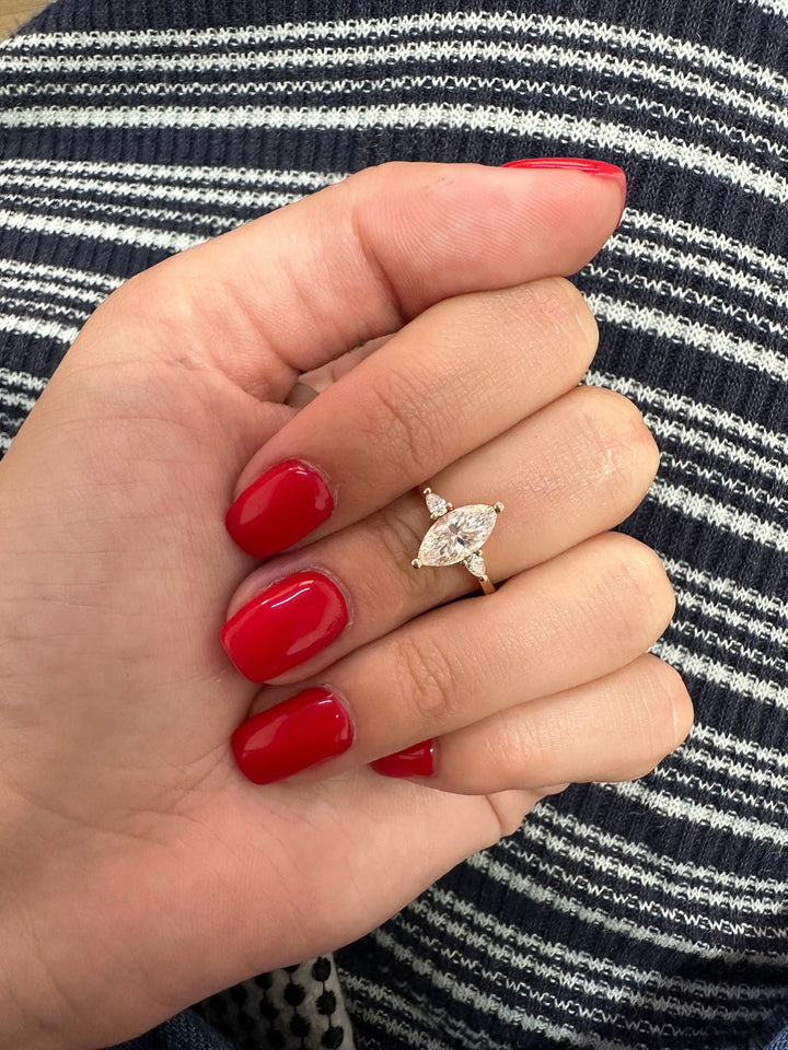0.7 CT Marquise Cut Moissanite Three Stone Engagement Ring