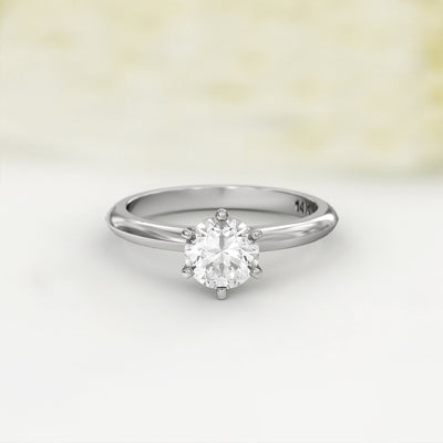 1.0 CT Round Cut Moissanite Six Prong Diamond Engagement Ring